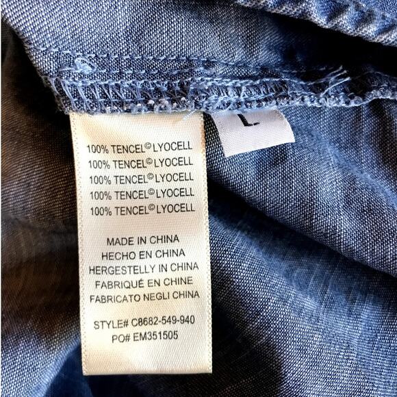 Cloth and Stone Tencel Chambray Ruffled Shirtdress size L Ombre, no belt - Picture 6 of 7